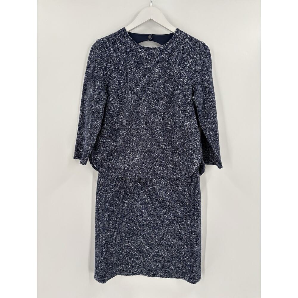 Akris Punto Skirt Set Womens 6 Blue White Knit Cotton Blend Speckled Career